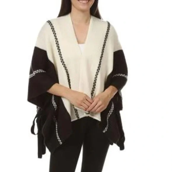 Vince Camuto Women’s OS Black/Cream Poncho/Shawl/Wrap - Picture 8 of 8